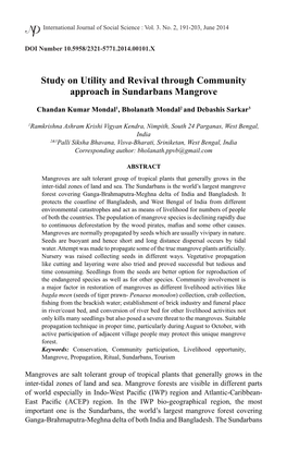 Study on Utility and Revival Through Community Approach in Sundarbans Mangrove