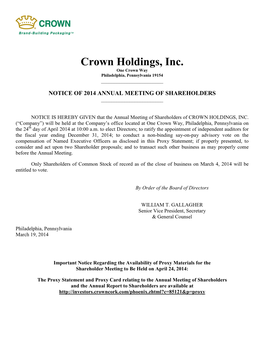 Crown Holdings, Inc
