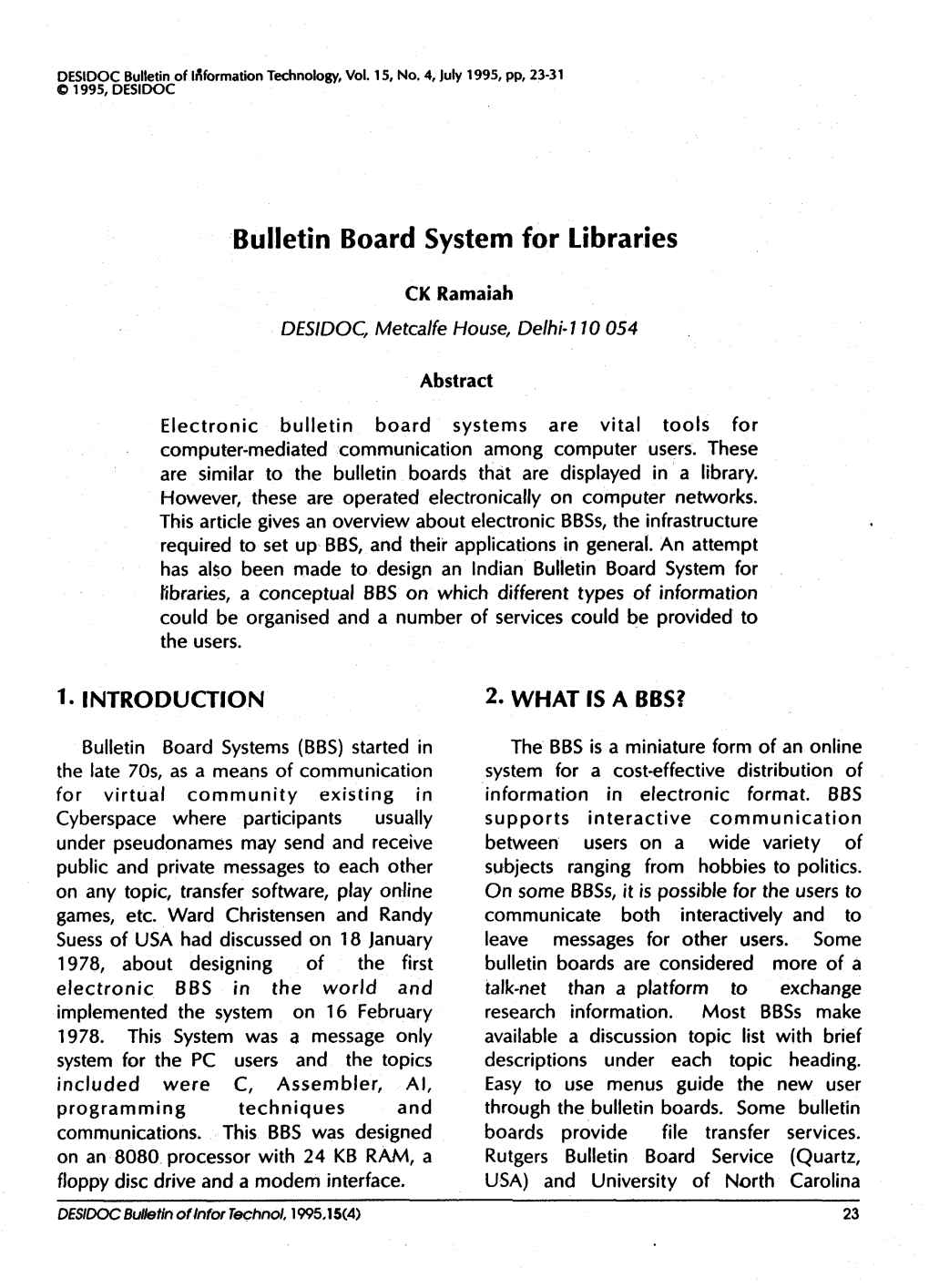 Bulletin Board System for Libraries