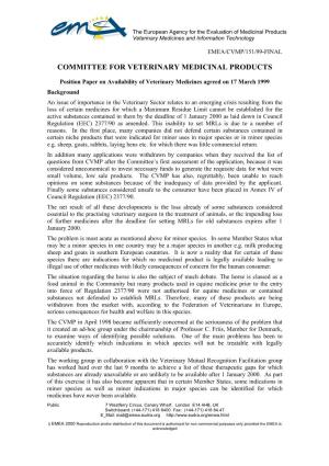 Position Paper on Availability of Veterinary Medicines Agreed on 17 March 1999