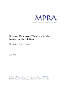 Science, Bourgeois Dignity, and the Industrial Revolution