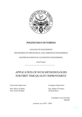 Application of Wcm Methodologies for First Time Quality Improvement