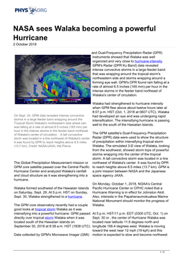 NASA Sees Walaka Becoming a Powerful Hurricane 2 October 2018