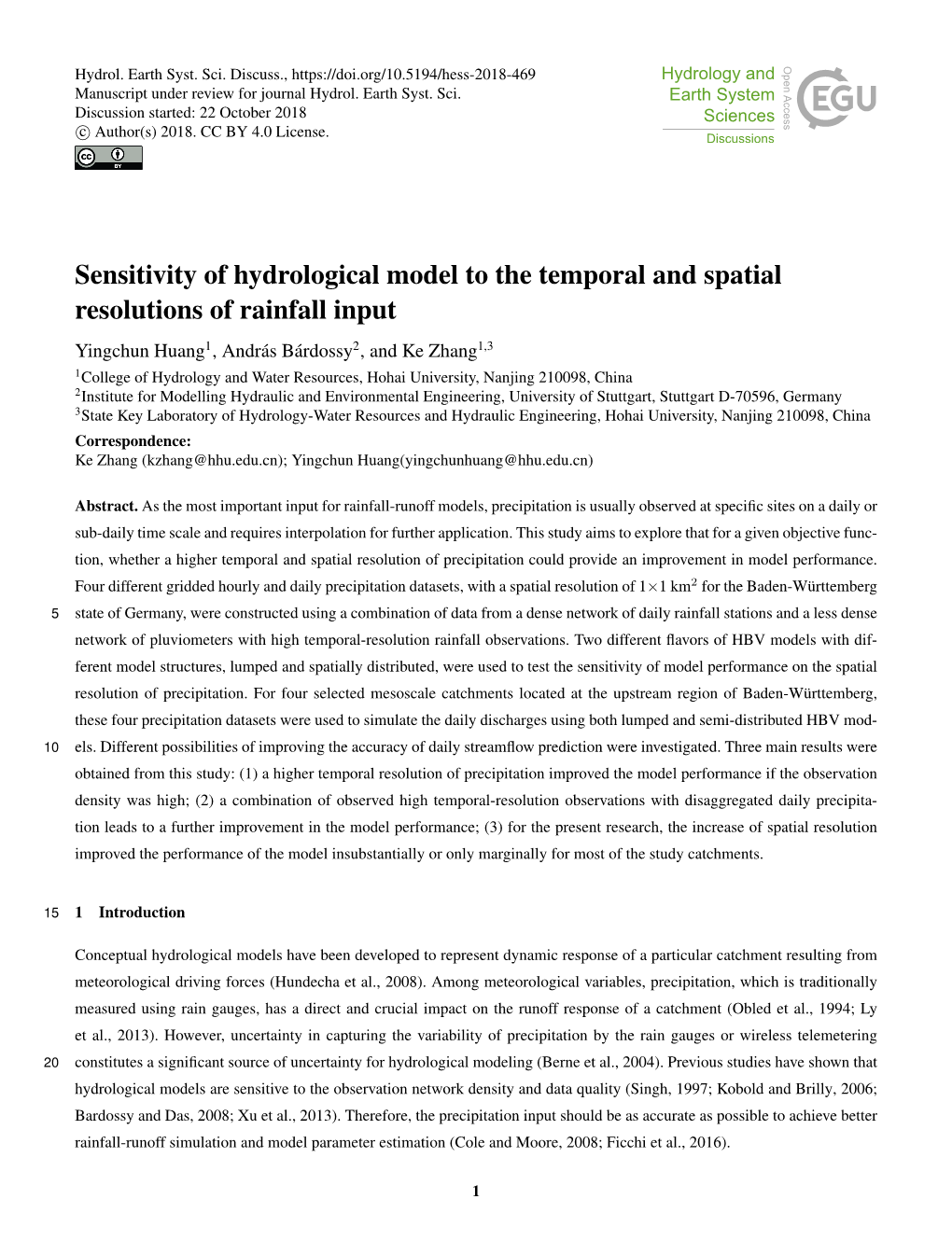 Sensitivity of Hydrological Model to the Temporal and Spatial Resolutions Of
