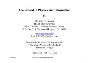 Leo Szilard in Physics and Information By