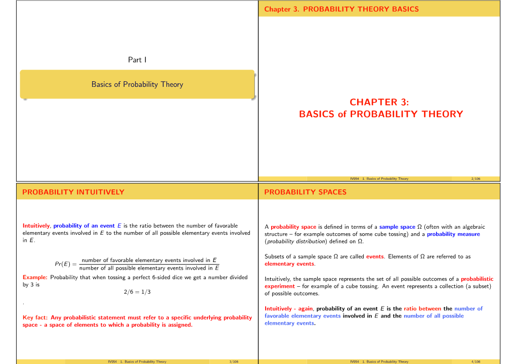 Basics of Probability Theory CHAPTER 3: BASICS of PROBABILITY THEORY