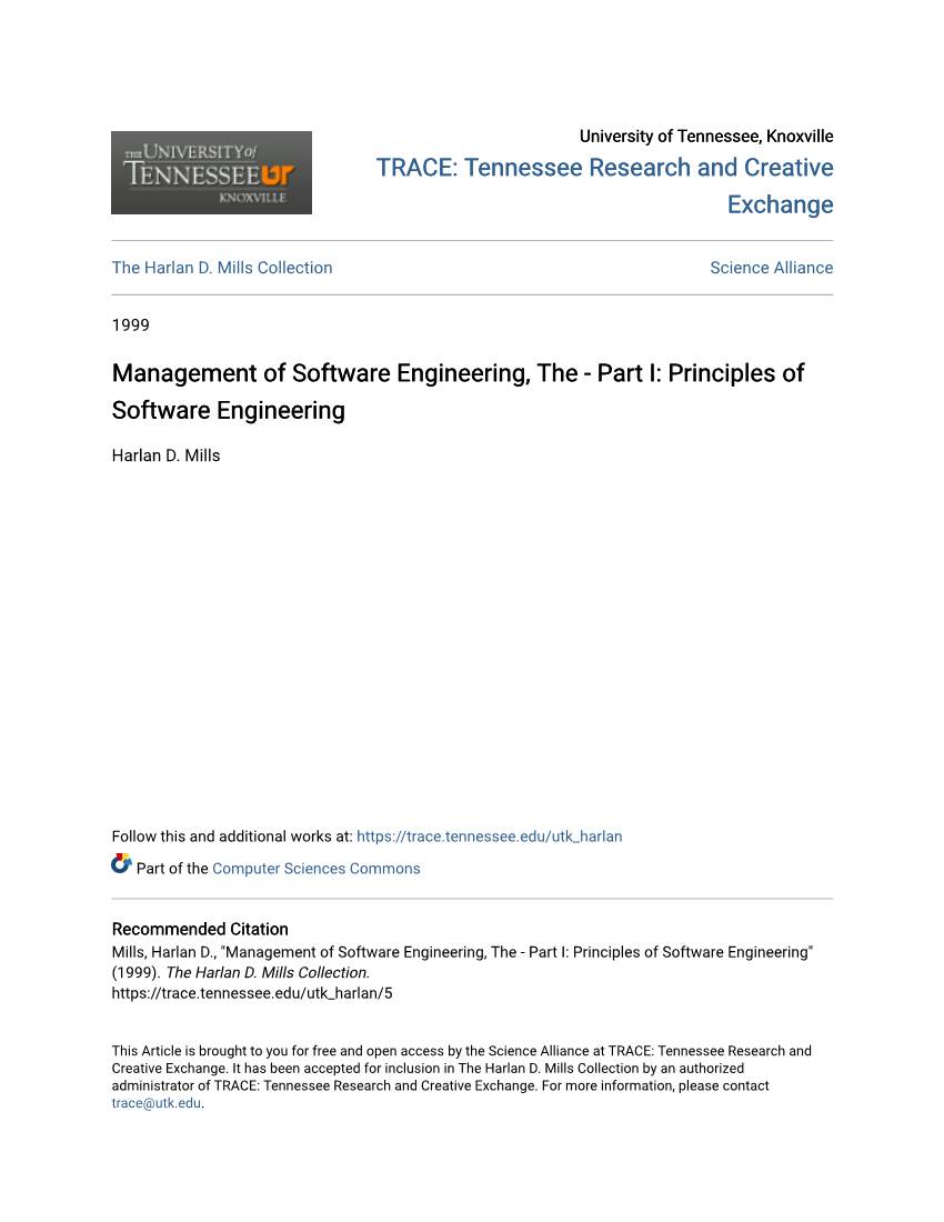 Management of Software Engineering, the - Part I: Principles of Software Engineering