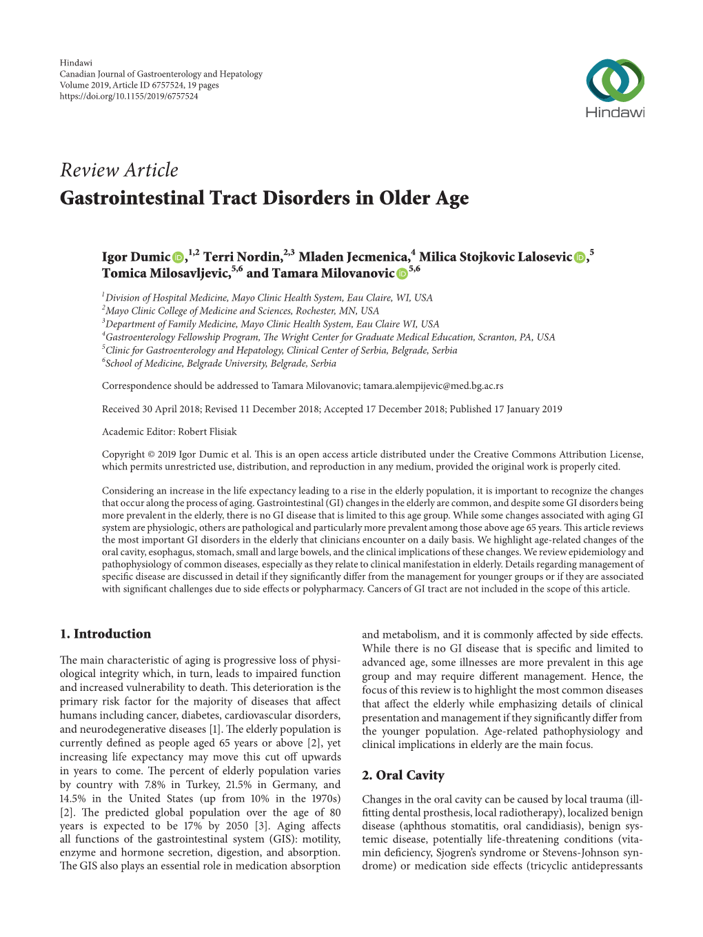 Review Article Gastrointestinal Tract Disorders in Older Age