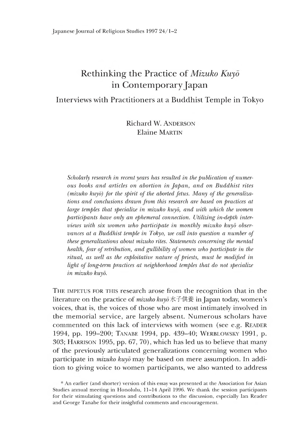 Rethinking the Practice of Mizuho Kuyo in Contemporary Japan