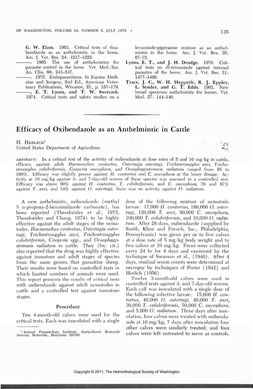 Efficacy of Oxibendazole As an Anthelmintic in Cattle