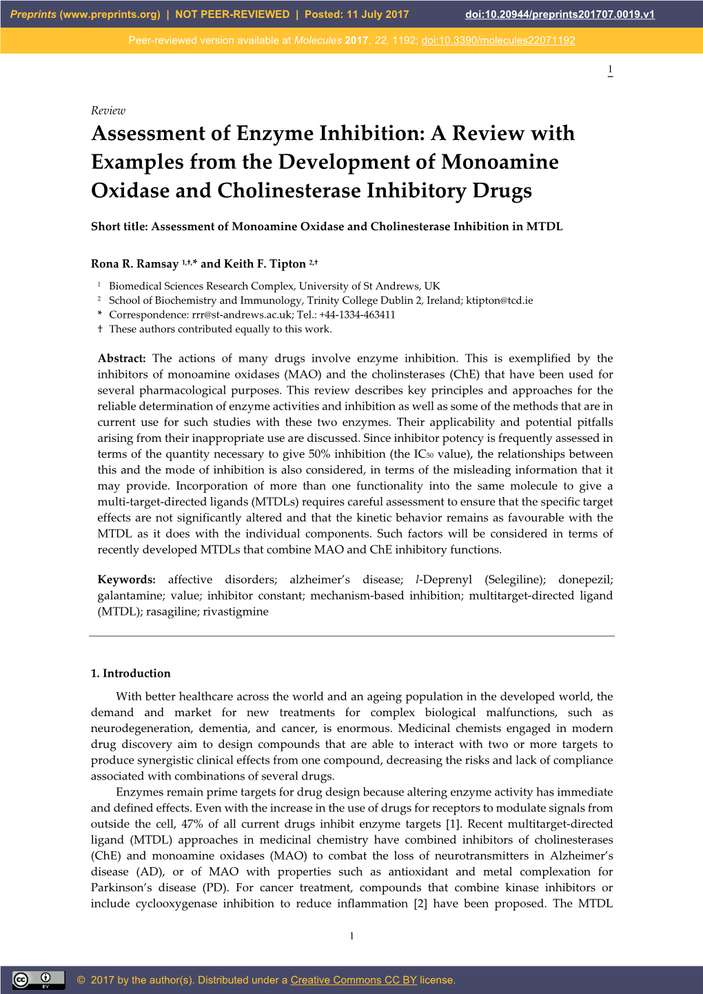 Assessment of Enzyme Inhibition: a Review with Examples from the Development of Monoamine Oxidase and Cholinesterase Inhibitory Drugs