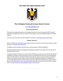 The Delta Phi Alpha Bulletin 2016 the Collegiate National German Honor Society