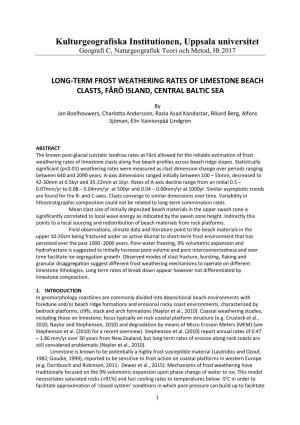 Long-Term Frost Weathering Rates of Limestone Beach Clasts, Fårö Island, Central Baltic Sea