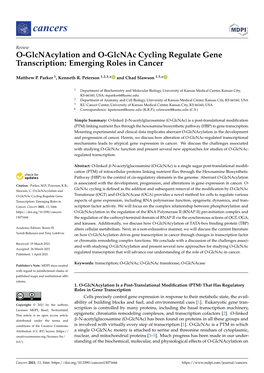 O-Glcnacylation and O-Glcnac Cycling Regulate Gene Transcription: Emerging Roles in Cancer