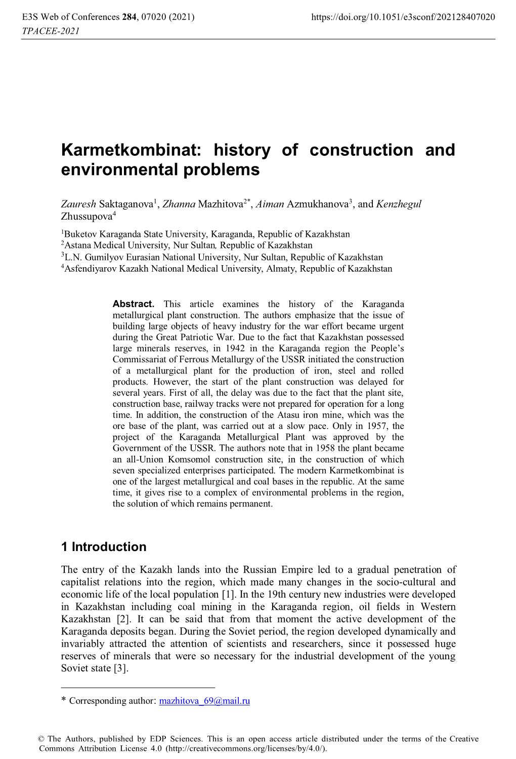 Karmetkombinat: History of Construction and Environmental Problems