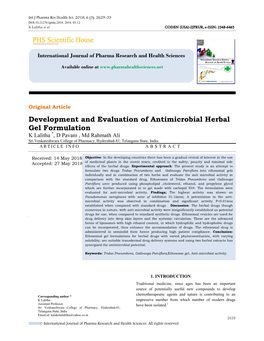 Development and Evaluation of Antimicrobial Herbal Gel Formulation