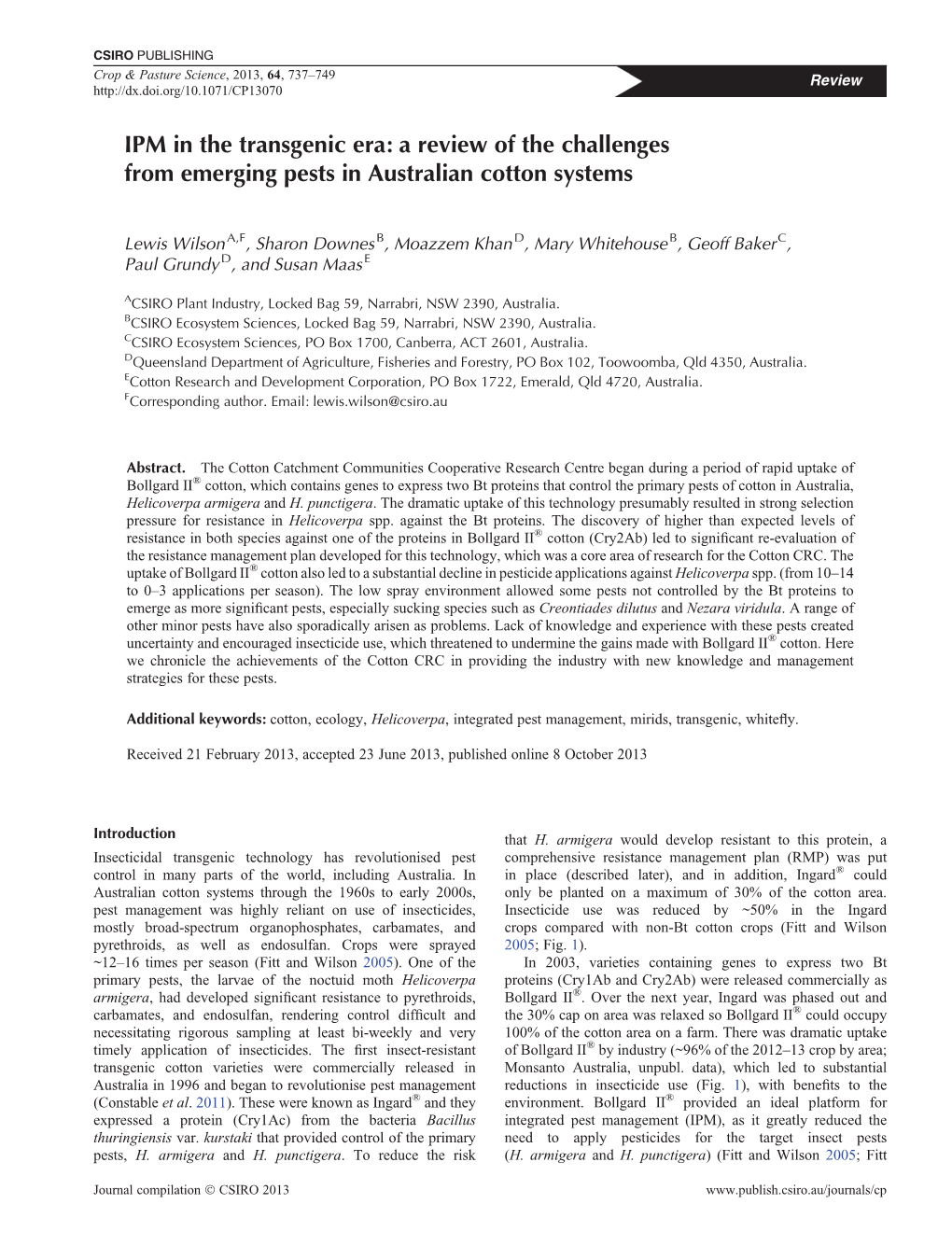 IPM in the Transgenic Era: a Review of the Challenges from Emerging Pests in Australian Cotton Systems