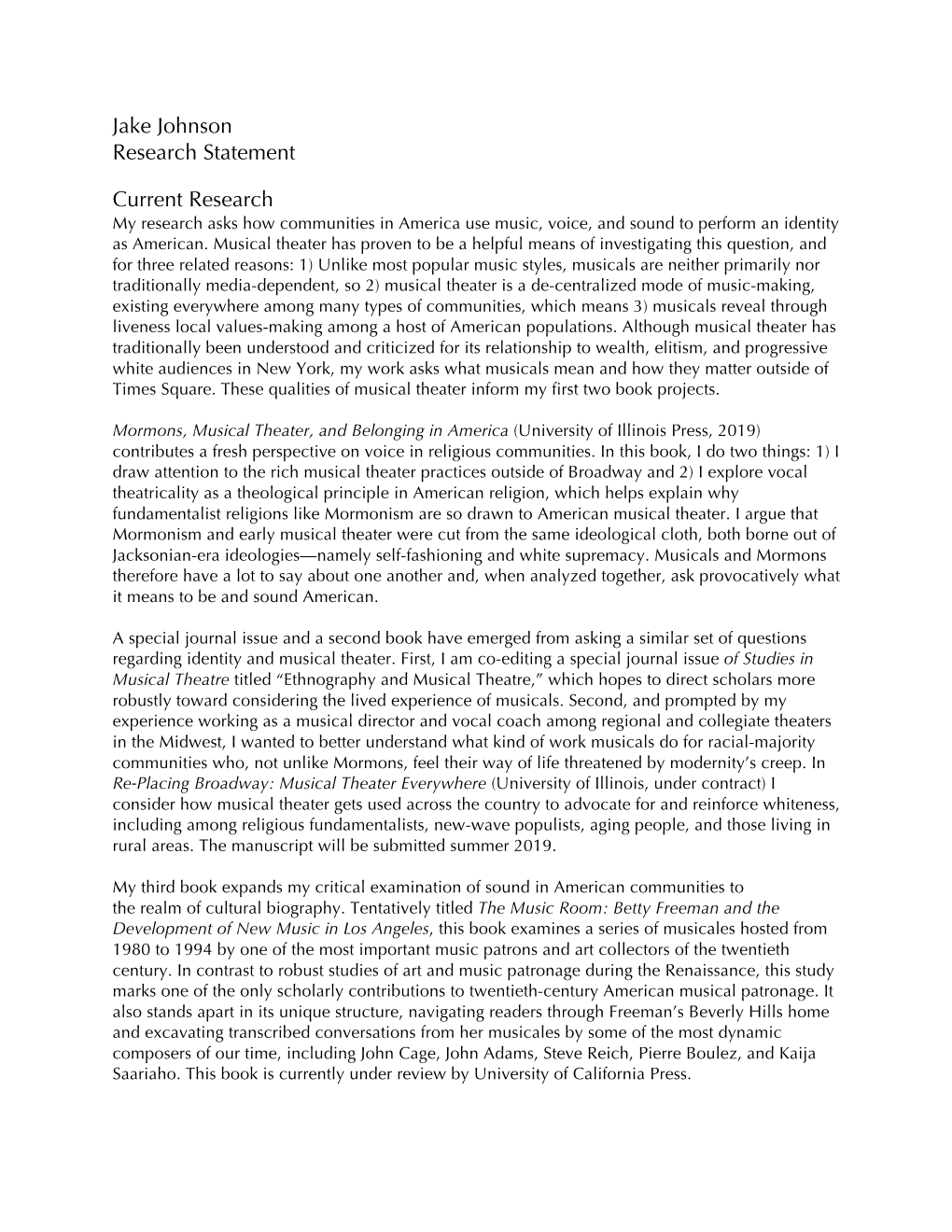 Jake Johnson Research Statement Current Research