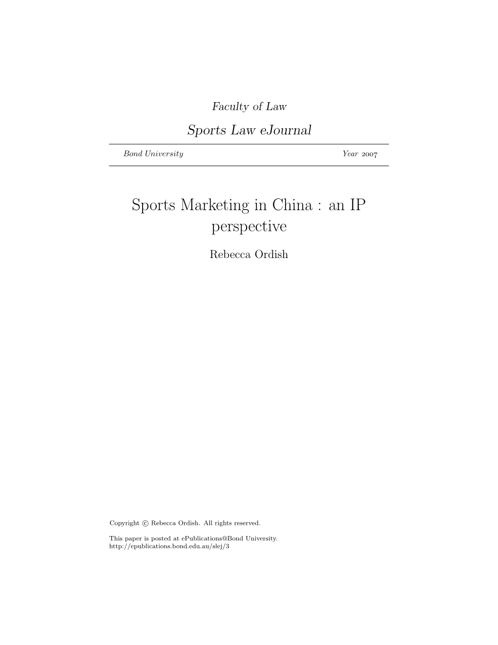 Sports Marketing in China : an IP Perspective