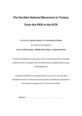 The Kurdish National Movement in Turkey