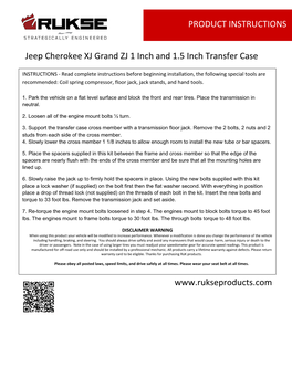 Jeep Cherokee XJ Grand ZJ 1 Inch and 1.5 Inch Transfer Case