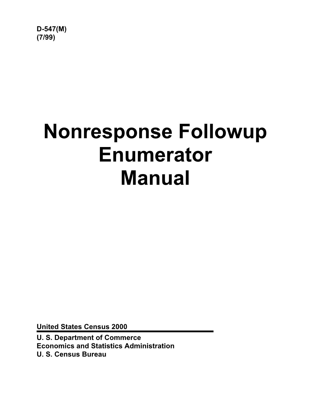 Nonresponse Followup Enumerator Manual