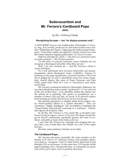 Sedevacantism and Mr. Ferrara's Cardboard Pope