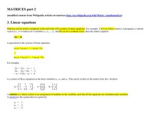 MATRICES Part 2 3. Linear Equations