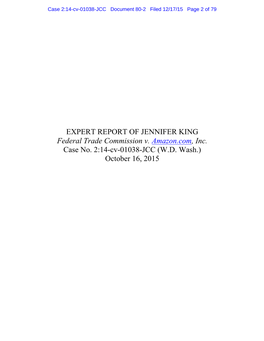 EXPERT REPORT of JENNIFER KING Federal Trade Commission V