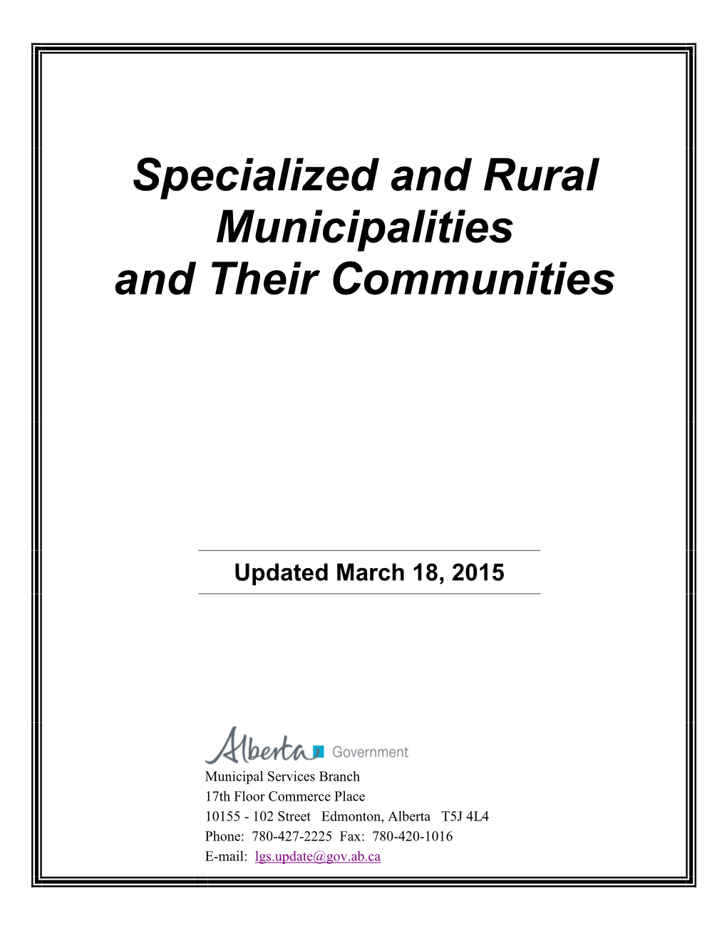 Specialized and Rural Municipalities and Their Communities