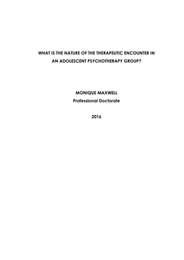 What Is the Nature of the Therapeutic Encounter in an Adolescent Psychotherapy Group?