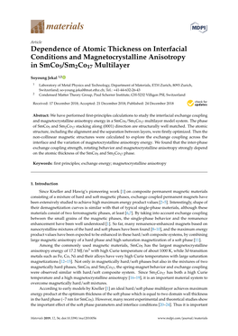 Dependence of Atomic Thickness on Interfacial Conditions and Magnetocrystalline Anisotropy in Smco5/Sm2co17 Multilayer