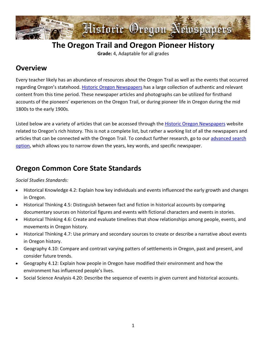 The Oregon Trail and Oregon Pioneer History Grade: 4, Adaptable for All Grades