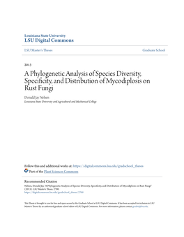 A Phylogenetic Analysis of Species Diversity, Specificity, and Distribution of Mycodiplosis on Rust Fungi