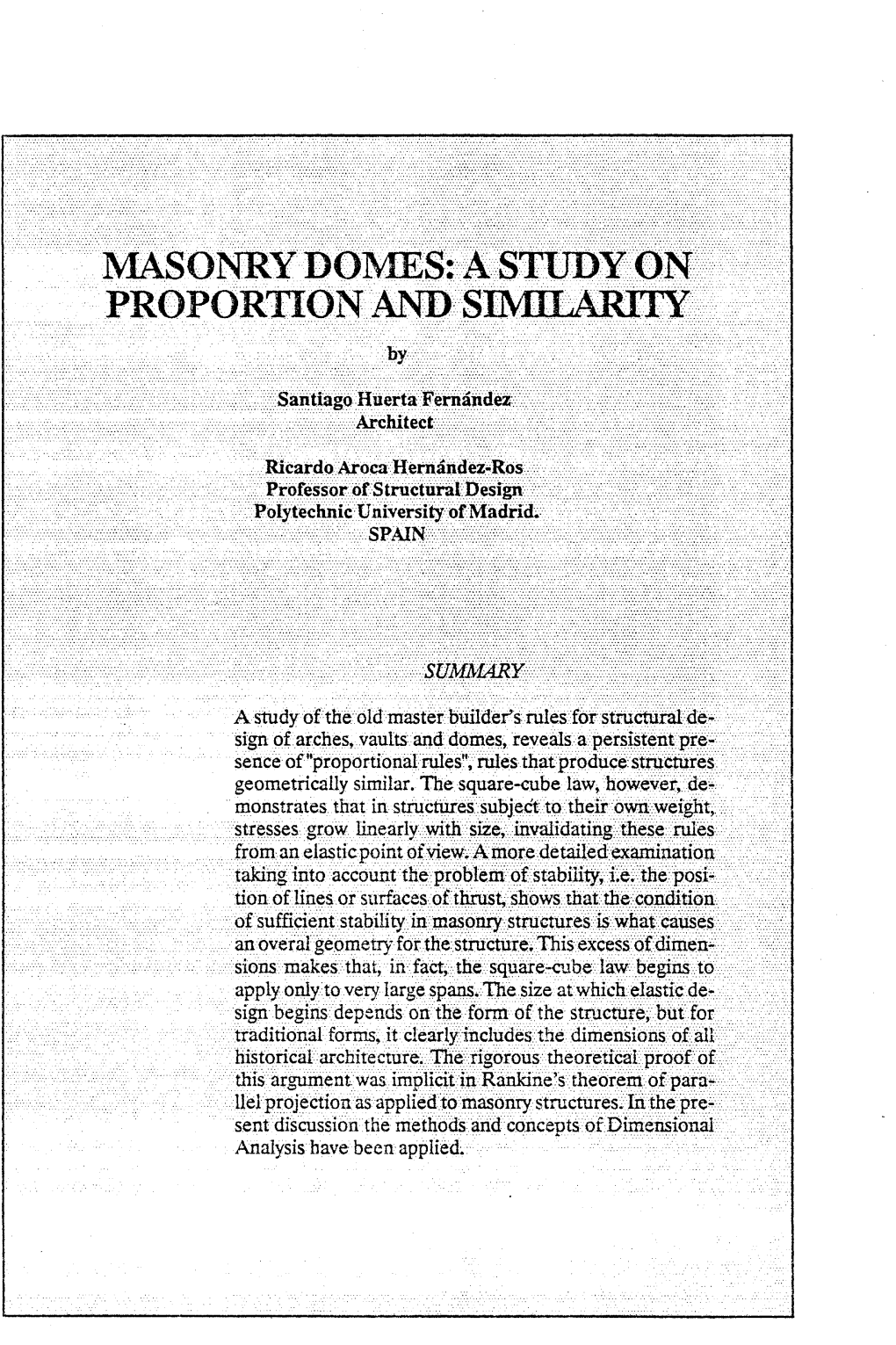 MASONRY DOMES: a STUDY on PROPORTION and SIMILARITY By