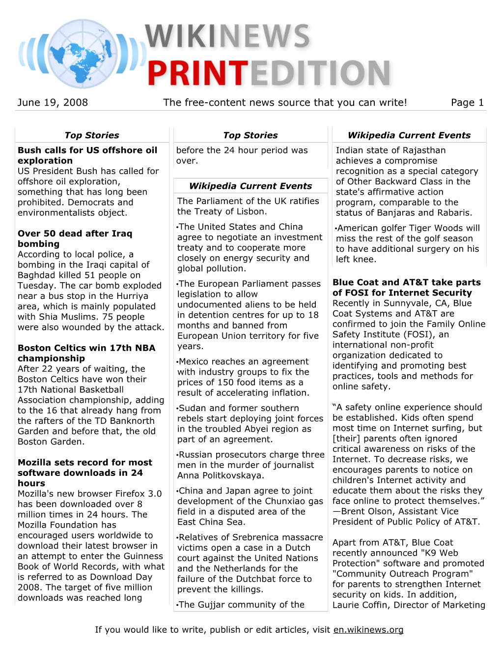 June 19, 2008 the Free-Content News Source That You Can Write! Page 1