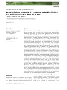 A Perspective on the Flexible Form and Multifunctionality of Avian Vocal Duets Christine R