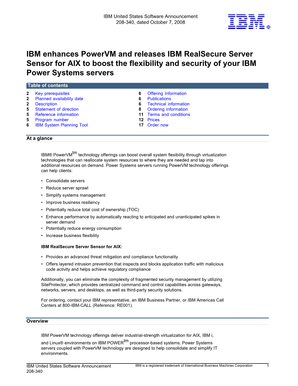 IBM Enhances Powervm and Releases IBM Realsecure Server Sensor for AIX to Boost the Flexibility and Security of Your IBM Power Systems Servers