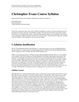 Christopher Evans Course Syllabus