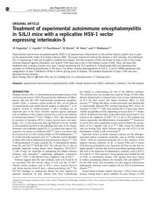 Treatment of Experimental Autoimmune Encephalomyelitis in SJL/J Mice with a Replicative HSV-1 Vector Expressing Interleukin-5