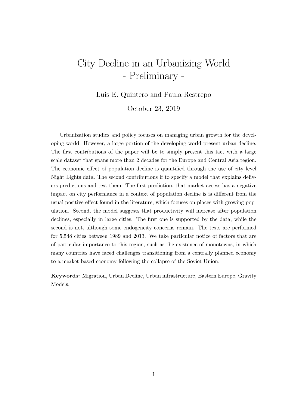 City Decline in an Urbanizing World - Preliminary