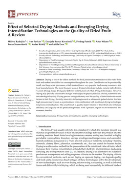 Effect of Selected Drying Methods and Emerging Drying Intensification