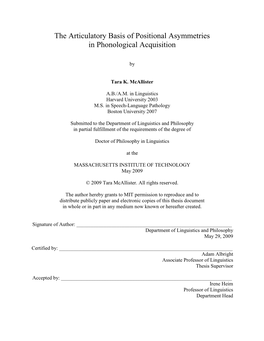 The Articulatory Basis of Positional Asymmetries in Phonological Acquisition