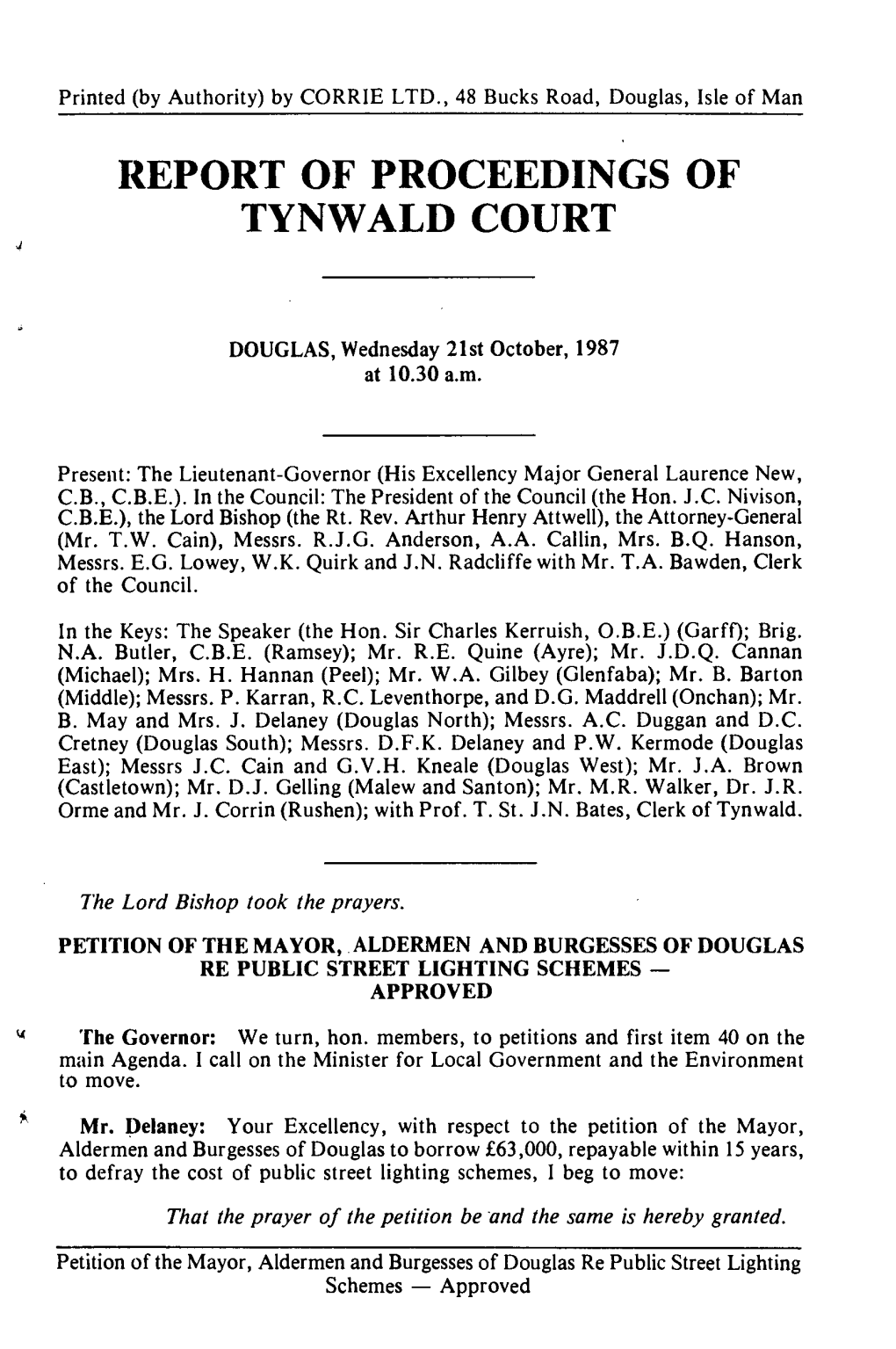 Report of Proceedings of Tynwald Court