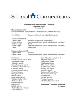 Boarding Schools and Educational Consultants September 13-15
