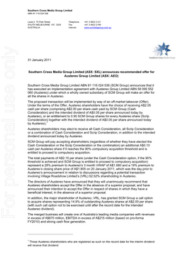 For Personal Use Only Use Personal for in Excess of A$670 Million, EBITDA in Excess of A$215 Million (Based on Pro-Forma FY2010) and Strong Cash Flow Generation