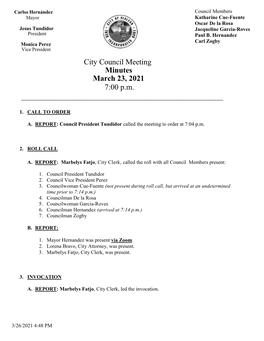 City Council Meeting Minutes March 23, 2021 7:00 P.M