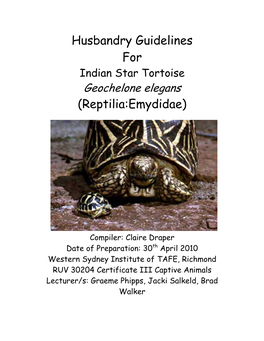 Husbandry Guidelines for (Reptilia:Emydidae)