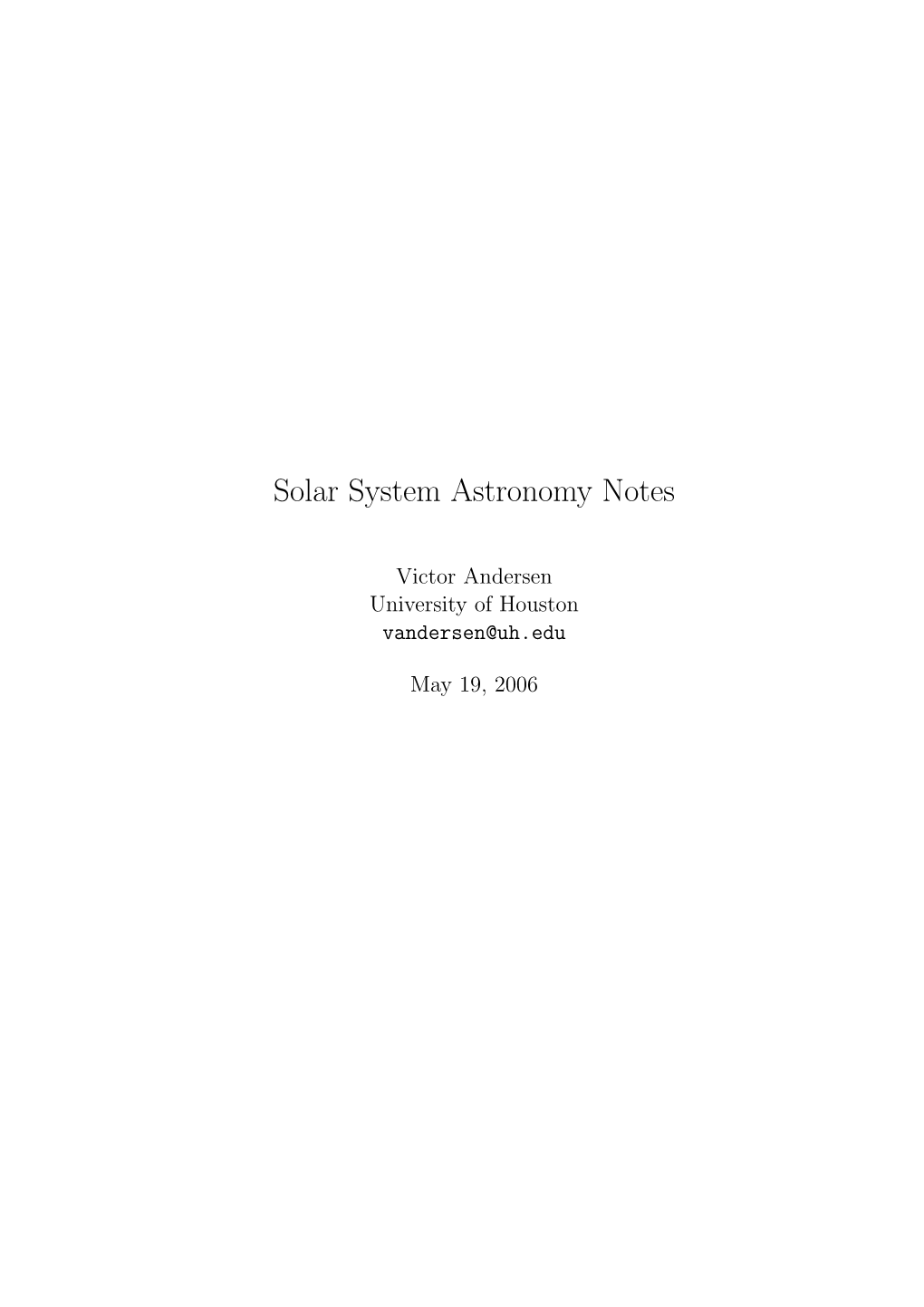 Solar System Astronomy Notes