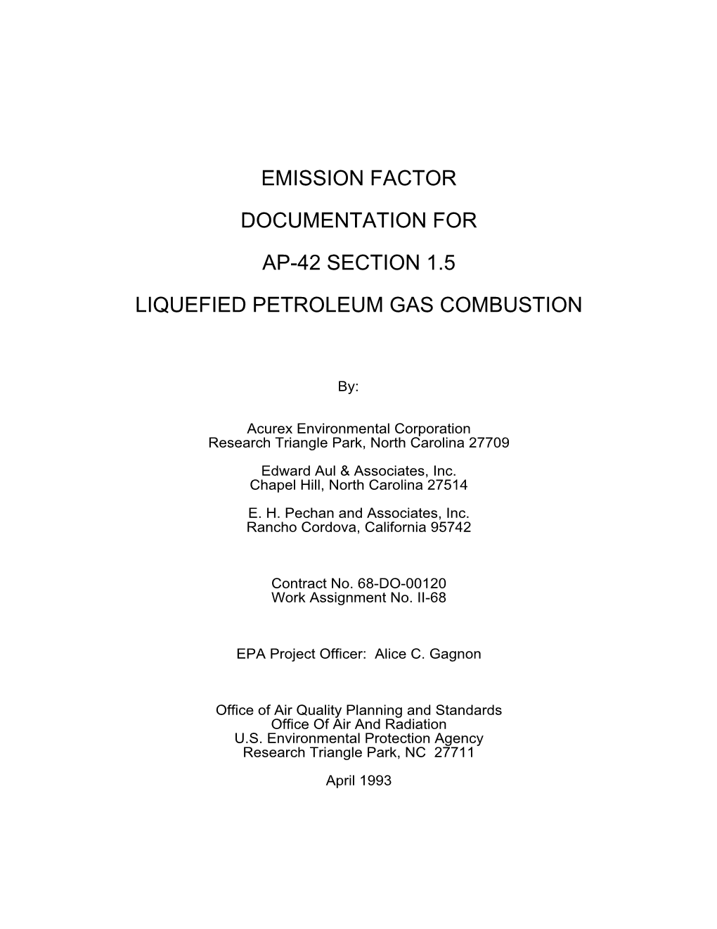 Emission Factor Documentation for Ap-42 Section 1.5 Liquefied Petroleum Gas Combustion